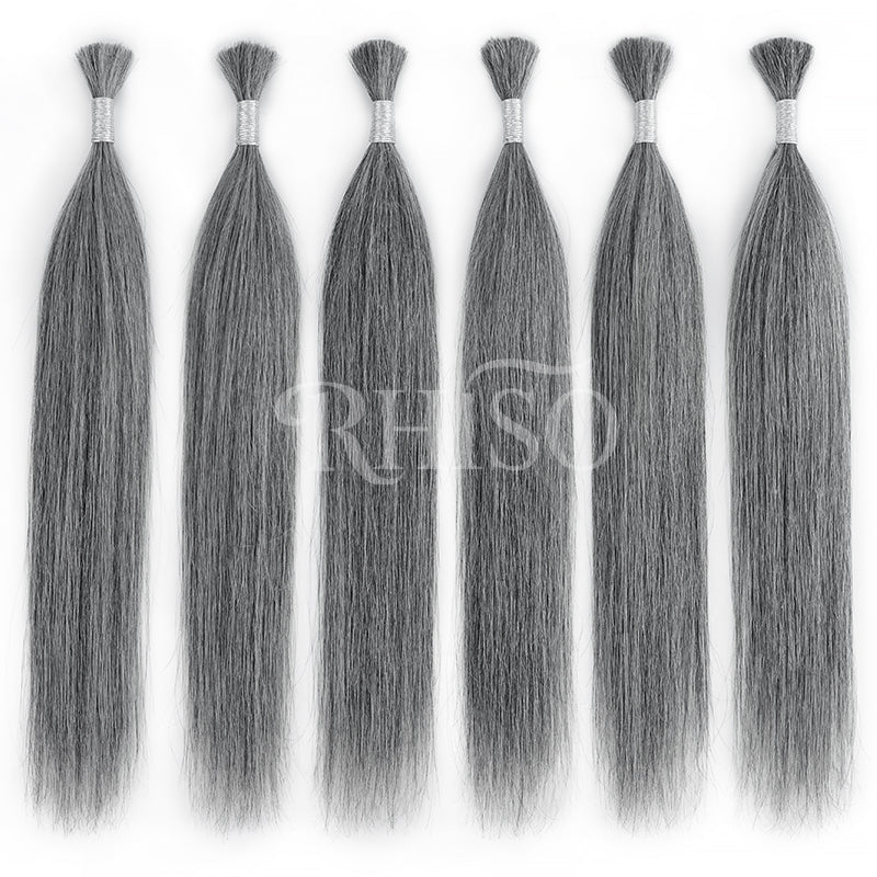 RHISO New In Light Salt & Pepper Gray Straight Bulk Human Hair for Boho Braids