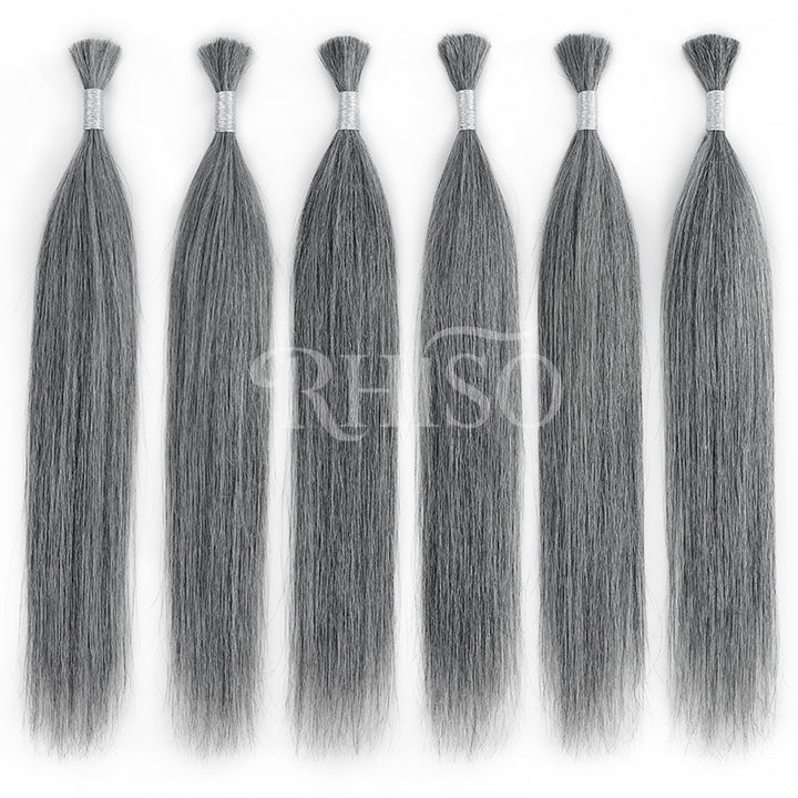 RHISO New In Light Salt & Pepper Gray Straight Bulk Human Hair for Boho Braids