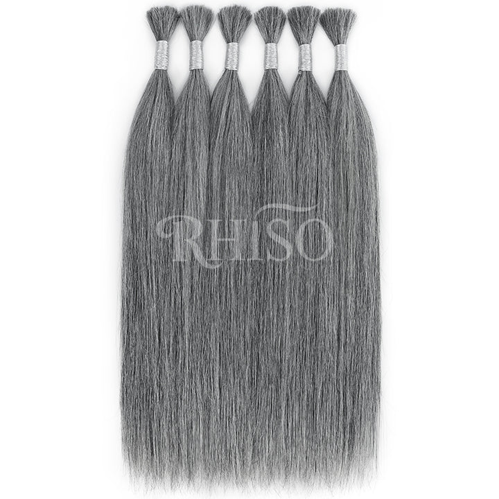 RHISO New In Light Salt & Pepper Gray Straight Bulk Human Hair for Boho Braids