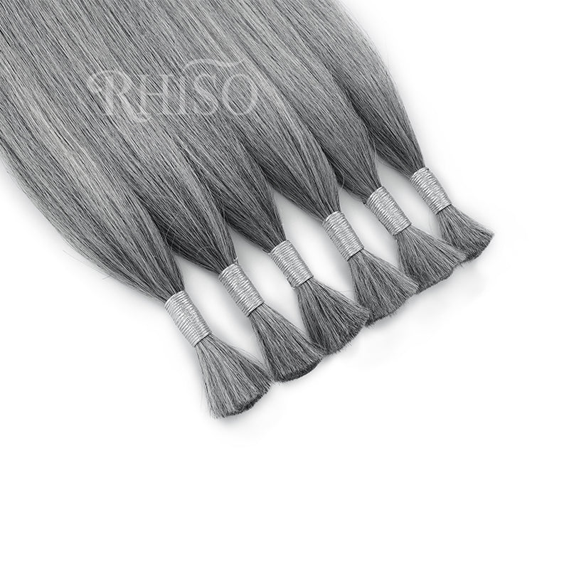 RHISO New In Light Salt & Pepper Gray Straight Bulk Human Hair for Boho Braids