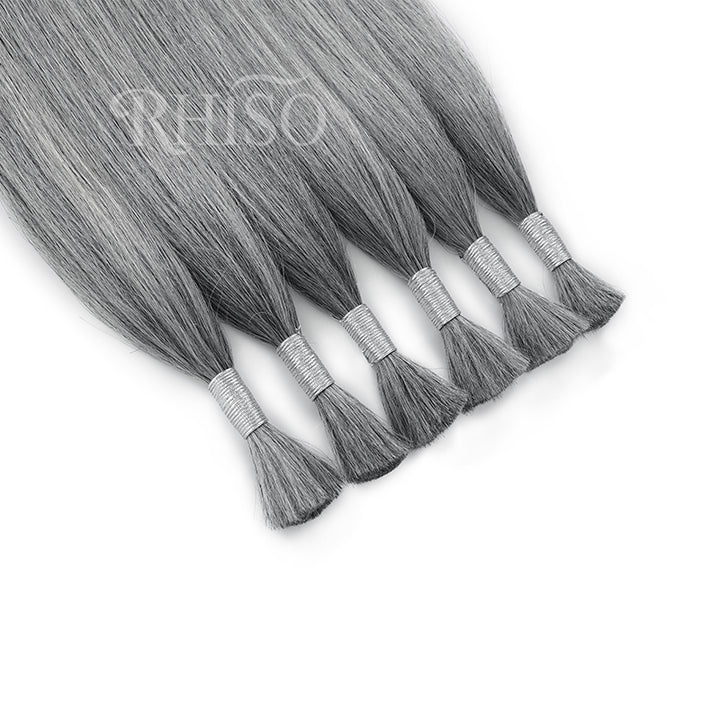 RHISO New In Light Salt & Pepper Gray Straight Bulk Human Hair for Boho Braids