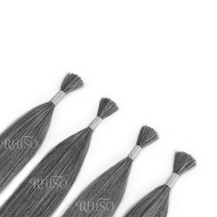 RHISO New In Light Salt & Pepper Gray Straight Bulk Human Hair for Boho Braids