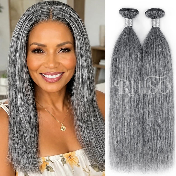 New In Light Salt & Pepper Straight Human Hair Bundles 100% Brazilian Virgin Remy Hair Extensions