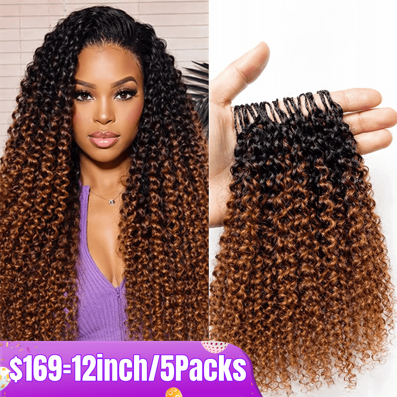 Flash Sale No Code: 5Packs T1B/30 Jerry Curly Crochet Hair Machine Made Feather Human Hair Extension-Rhiso Hair