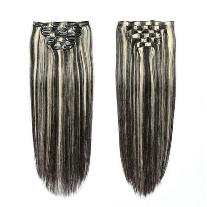 P1B/613 Highlight Straight Seamless Clip In Human Hair Extensions For Black Women 8 /16 Pieces 120G /240G