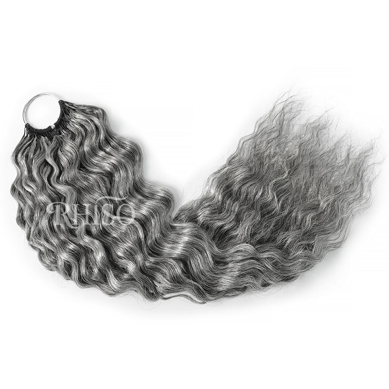 #51 Salt & Pepper Super Wave Feather Crochet Hair Miracle Konts 100% Human Hair Extension for Boho Braids-RHISO