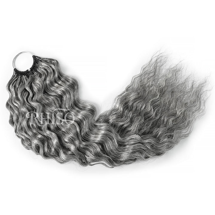 #51 Salt & Pepper Super Wave Feather Crochet Hair Miracle Konts 100% Human Hair Extension for Boho Braids-RHISO