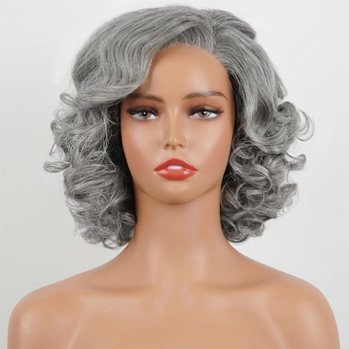 5x5 Closure Salt & Pepper Retro Waves Bob Wig Pre-Cut Steel Grey  Glueless Human Hair Wig For Black Women