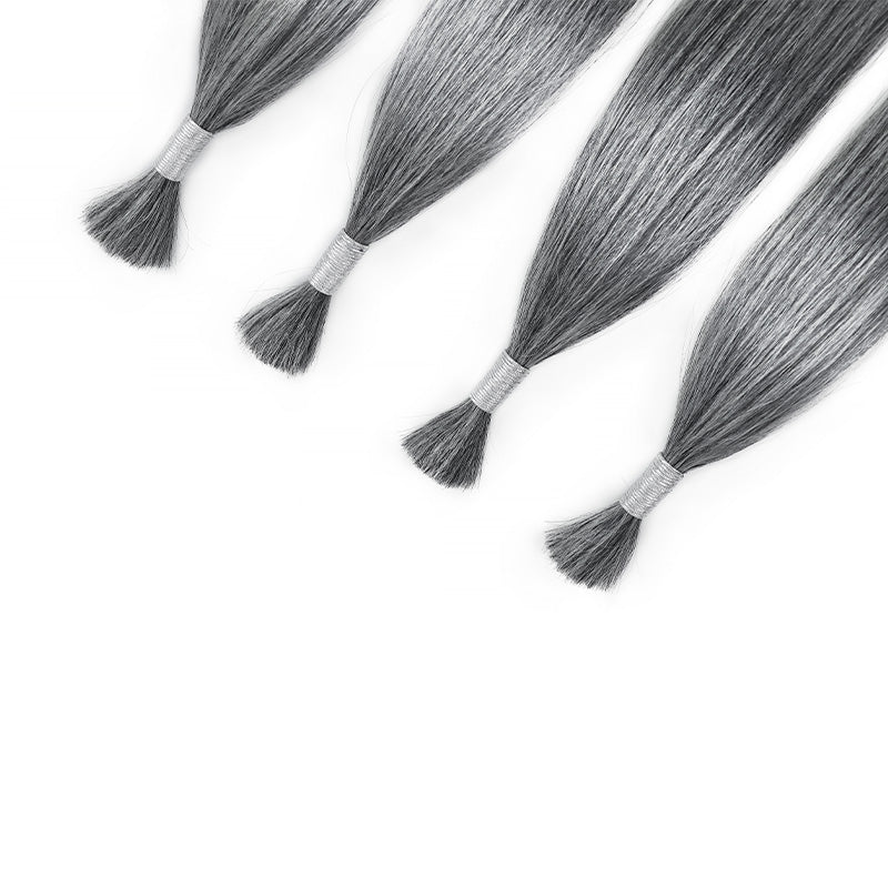 RHISO New In Salt & Pepper Gray Straight Bulk Human Hair for Boho Braids 100% Human Hair