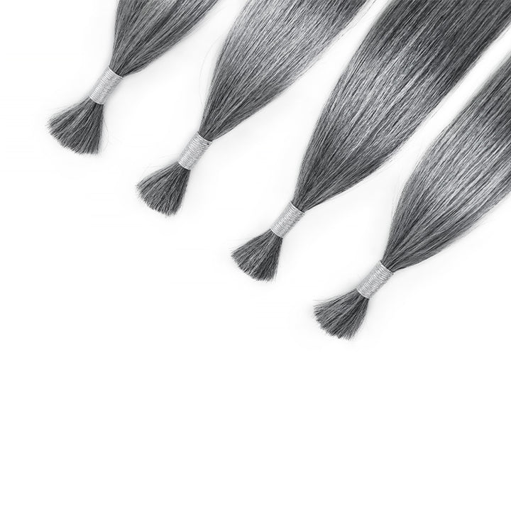 RHISO New In Salt & Pepper Gray Straight Bulk Human Hair for Boho Braids 100% Human Hair