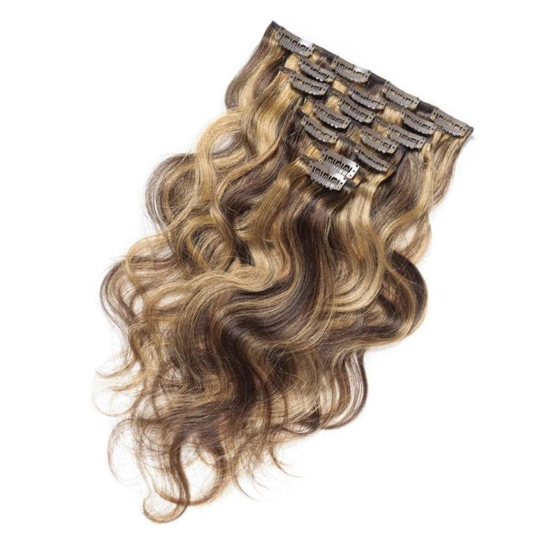 P4/27 Highlight Straight/Body Wave Seamless Clip In Human Hair Extensions For Black Women