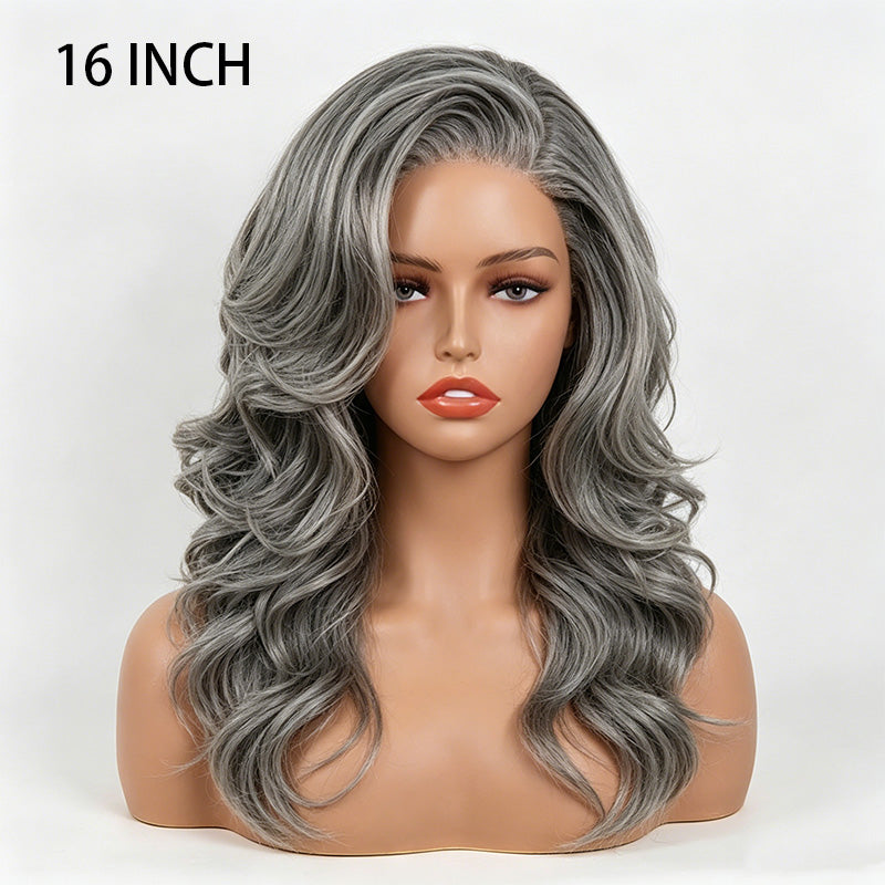 5x5 Closure Layered Blowout Wave Salt & Pepper Human Hair Wig Natural Gray Pre-Cut Glueless Bob Wig