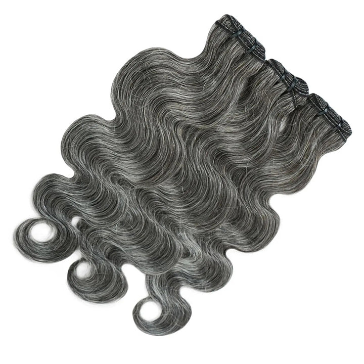 New In Dark Salt & Pepper Body Wave Human Hair Bundles 100% Brazilian Virgin Remy Hair Extensions