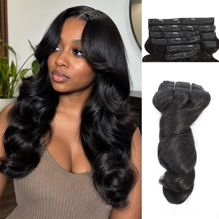 Loose Wave Seamless Clip In Human Hair Extensions For Black Women Natural Color 8 /16 Pieces 120G /240G