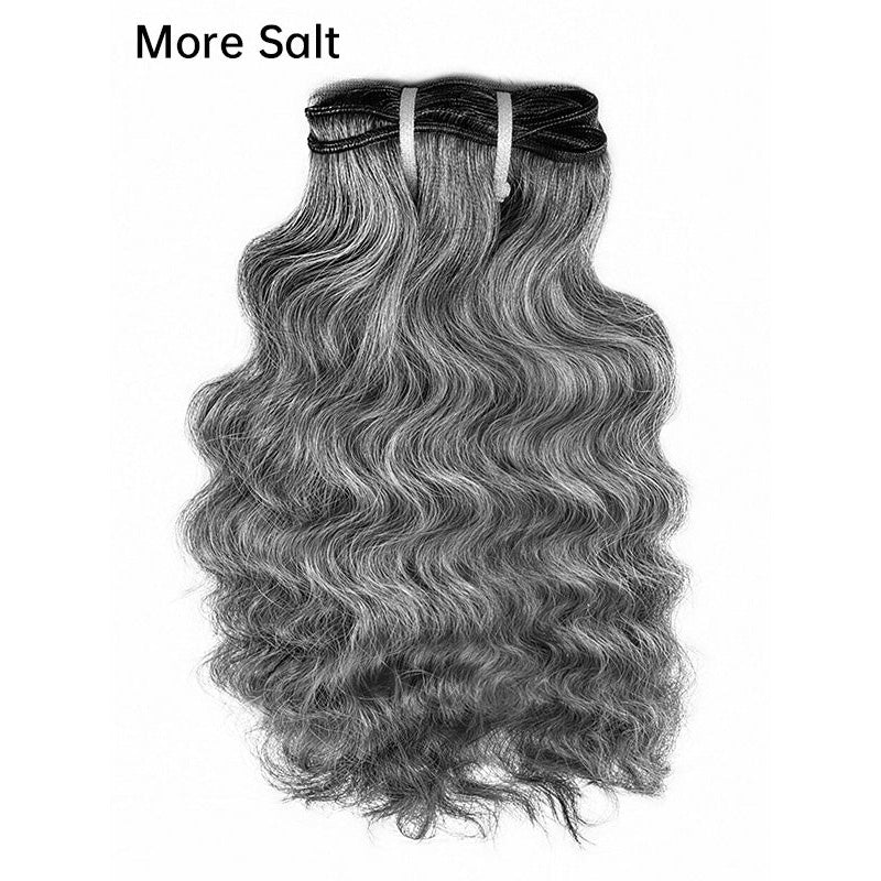 Salt & Pepper Indian Wavy Natural Gray Human Hair Bundles 100% Brazilian Virgin Remy Hair Extensions