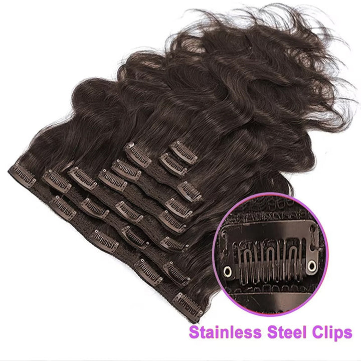 #4 Chocolate Brown Body Wave Seamless Clip In Human Hair Extensions For Black Women 8 /16 Pieces 120G /240G