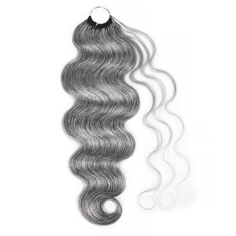 Standard Salt & Pepper Body Wave Crochet Hair Miracle Konts Feather 100% Human Hair Extension for Boho Braids-RHISO