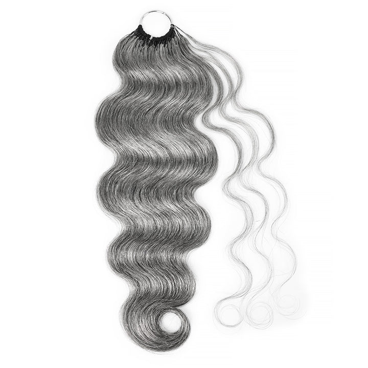 Standard Salt & Pepper Body Wave Crochet Hair Miracle Konts Feather 100% Human Hair Extension for Boho Braids-RHISO
