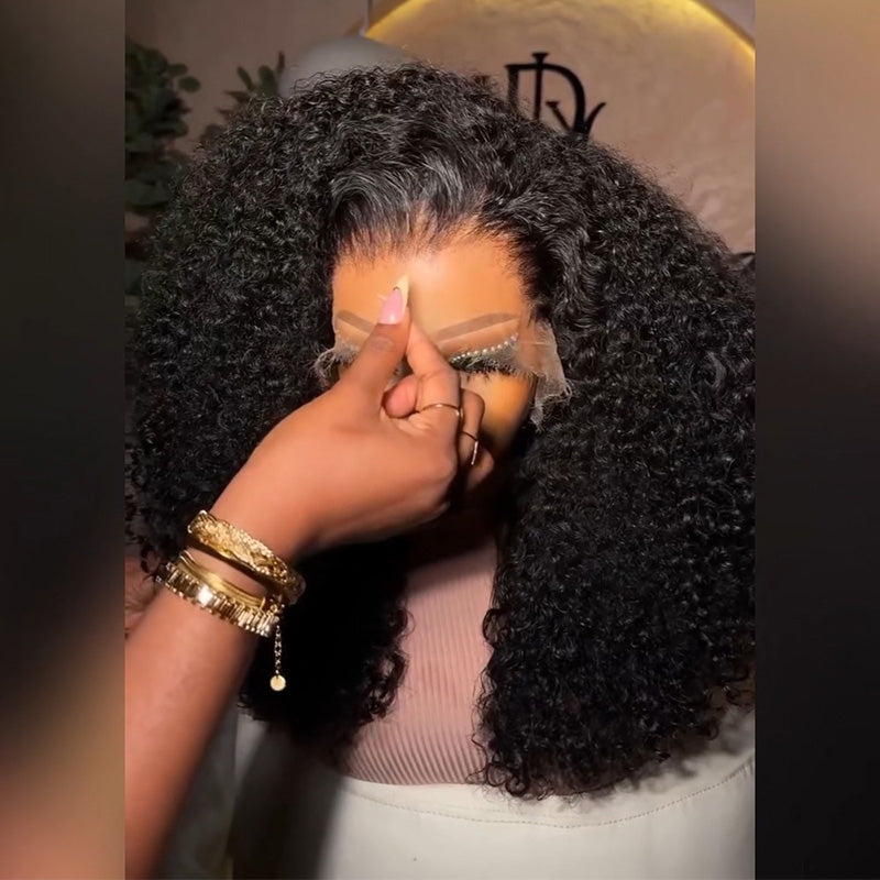 Natural Black Kinky Curly Human Hair Wig 6x6/13x6 Transparent Lace Frontal Wig 300% Density