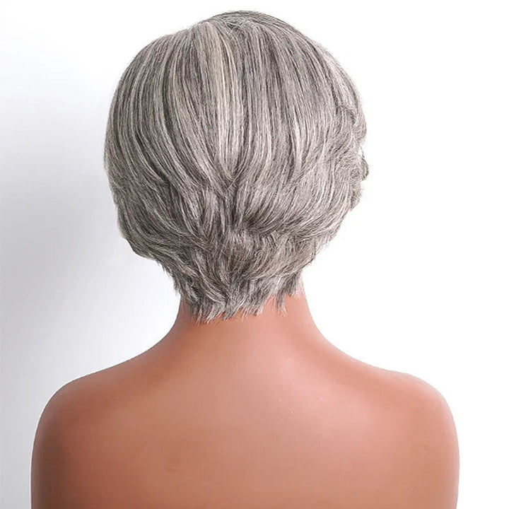 5x5 Closure Salt & Pepper Pixie Cut Side Part Glueless Human Hair Wig For Black Women