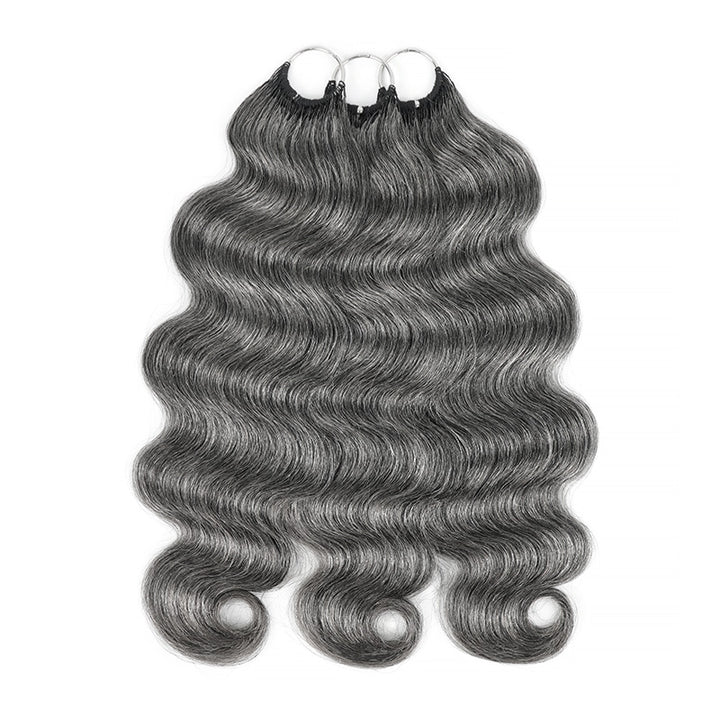 Deep Salt & Pepper Body Wave Crochet Hair Miracle Konts Feather 100% Human Hair Extension for Boho Braids-RHISO