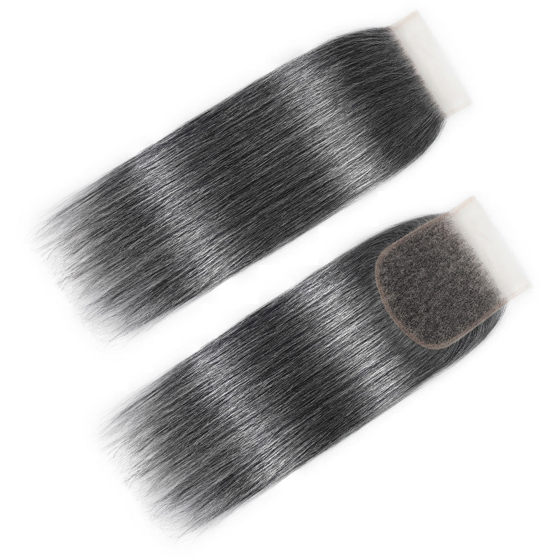 New In Deep Salt and Pepper Straight Closure Natural Grey 5x5 HD Transparent Lace Closure 100% Unprocessed Virgin Human Hair