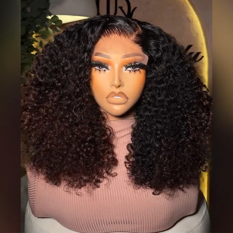 C-Part T1B/4 Ombre Chocolate Brown Jerry Curly Human Hair Wig 6x6/13x6 Pull To Go Glueless Lace Frontal Wig 300 Density