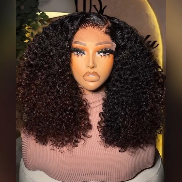 C-Part T1B/4 Ombre Chocolate Brown Jerry Curly Human Hair Wig 6x6/13x6 Pull To Go Glueless Lace Frontal Wig 300 Density