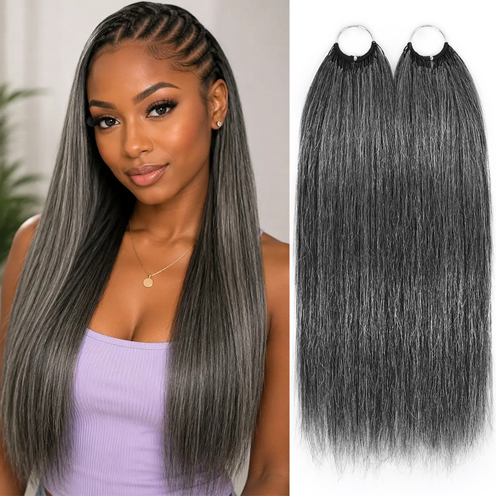 #44 Deep Salt & Pepper Color Miracle Konts Straight Crochet Hair Pre-Separated Feather Human Hair Extension for Black Woman