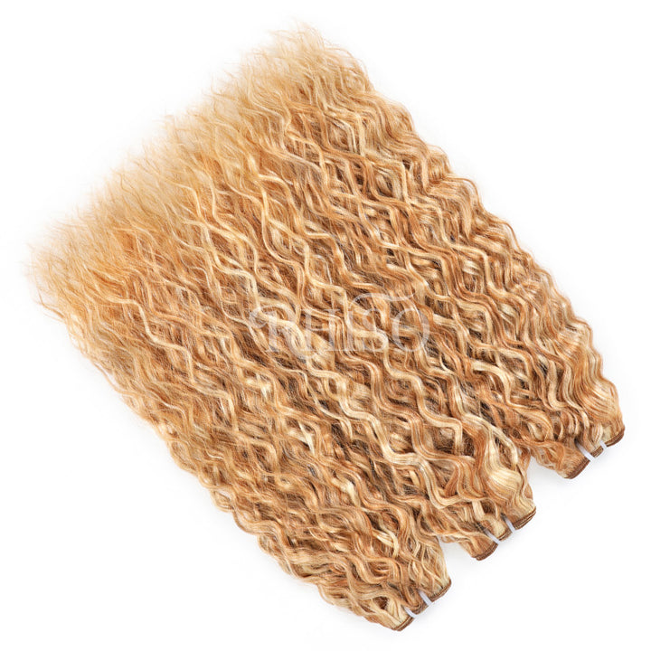 P27/613 Honey Blonde Highlight Super Wave Human Hair Bundles Double Weft Virgin Remy Hair Extensions-RhisoHair