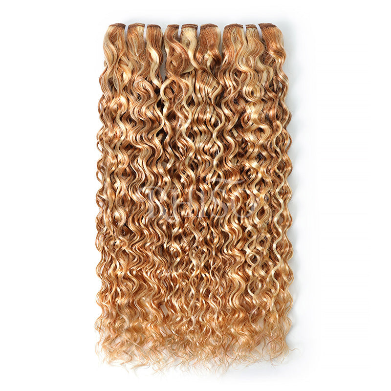 Mix Blonde P27/613  Highlight Water Wave Human Hair Bundles Double Weft Weave 100% Brazilian Virgin Remy Hair Extensions