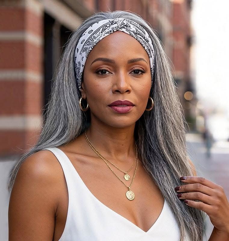 Standard Salt & Pepper Straight Headband Human Hair Wig Silver Gray Glueless Wigs For Women