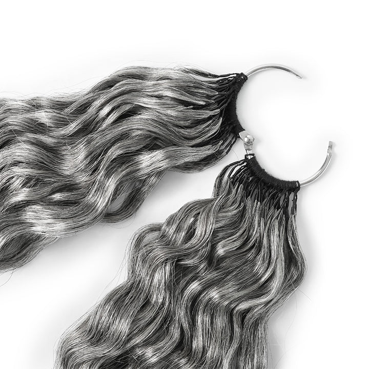 #51 Salt & Pepper Super Wave Feather Crochet Hair Miracle Konts 100% Human Hair Extension for Boho Braids-RHISO