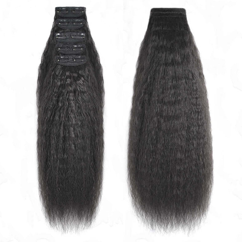 Kinky Straight Seamless Clip In Human Hair Extensions For Black Women Natural Color 8 /16 Pieces 120G /240G