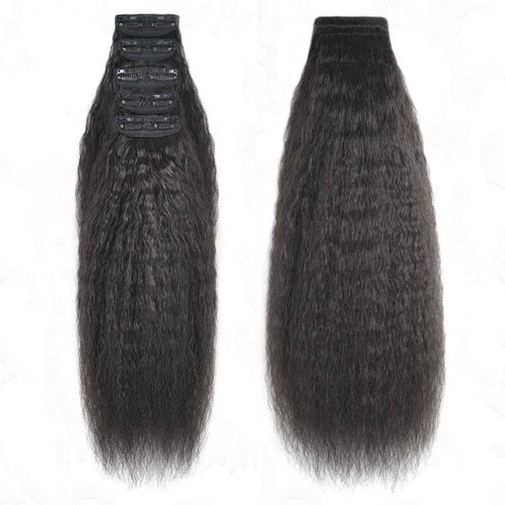 Kinky Straight Seamless Clip In Human Hair Extensions For Black Women Natural Color 8 /16 Pieces 120G /240G