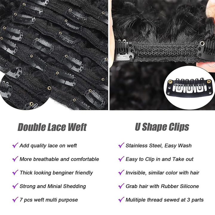 Jerry Curly Seamless Clip In Human Hair Extensions For Black Women 8 Pcs/pack Natural Volume & Looking
