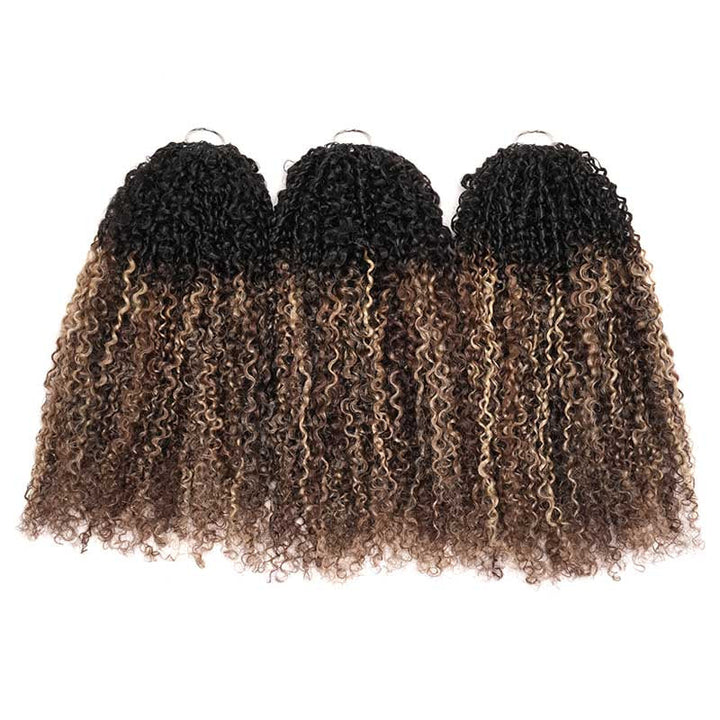 Dark Root Mix Blonde P4/27 Highlight Pixie Curly Human Crochet Hair Pre-Separated Miracle Konts Feather Human Hair Extension