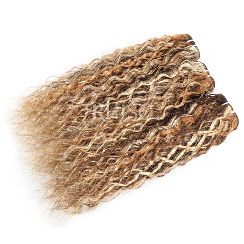 3Bundles P4/27/613 Mix Brown Highlight Super Wave Human Hair Extention 100% Brazilian Virgin Remy Hair Weft-RhisoHair