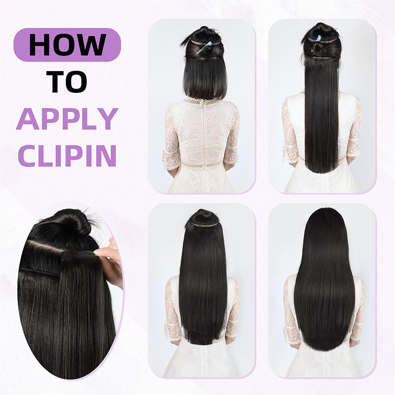 Straight Seamless Clip In Human Hair Extensions For Black Women Natural Color 8 /16 Pieces 120G /240G
