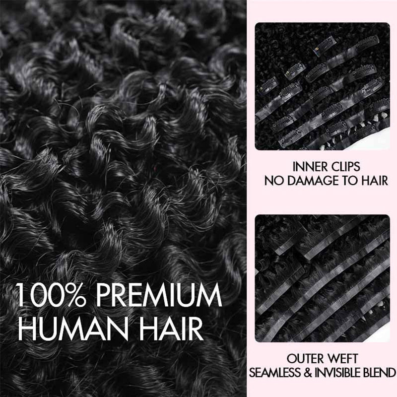 Kinky Curly Seamless Clip In Human Hair Extensions For Black Women Natural Color 8 /16 Pieces 120G /240G