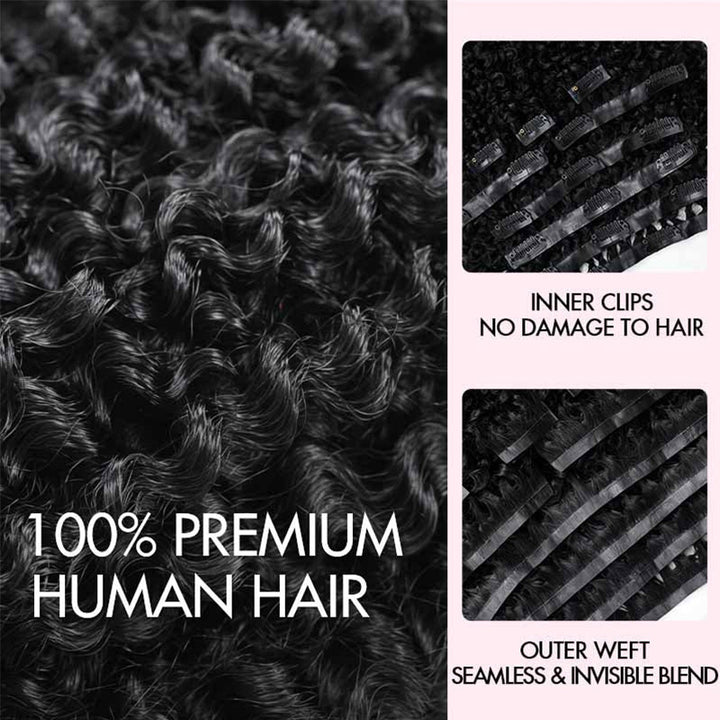 Kinky Curly Seamless Clip In Human Hair Extensions For Black Women Natural Color 8 /16 Pieces 120G /240G
