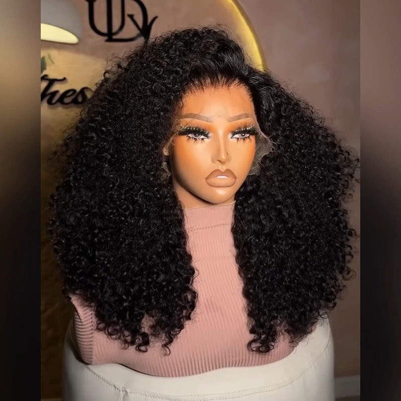 Natural Black Kinky Curly Human Hair Wig 6x6/13x6 Transparent Lace Frontal Wig 300% Density