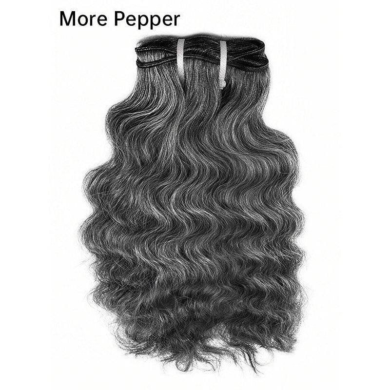 Salt & Pepper Indian Wavy Natural Gray Human Hair Bundles 100% Brazilian Virgin Remy Hair Extensions