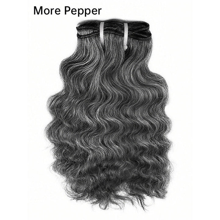 Salt & Pepper Indian Wavy Natural Gray Human Hair Bundles 100% Brazilian Virgin Remy Hair Extensions