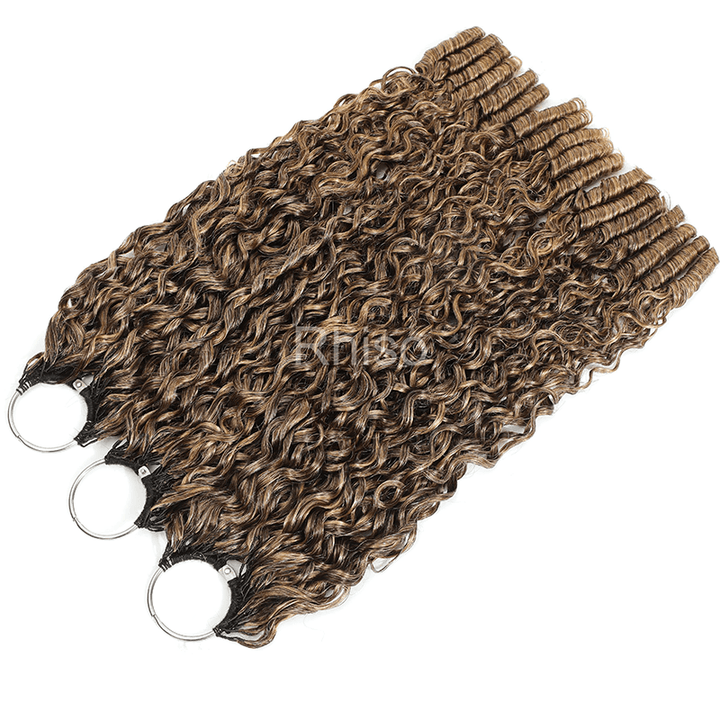 RhisoHair P4/27 Honey Blonde Highlight Burmese Curly Crochet Hair Machine Made Feather Human Hair Extension