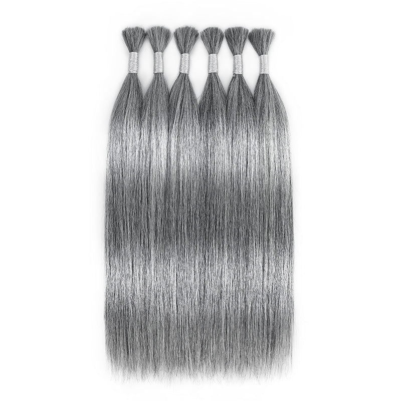 RHISO New In Salt & Pepper Gray Straight Bulk Human Hair for Boho Braids 100% Human Hair