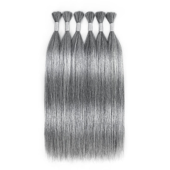 RHISO New In Salt & Pepper Gray Straight Bulk Human Hair for Boho Braids 100% Human Hair