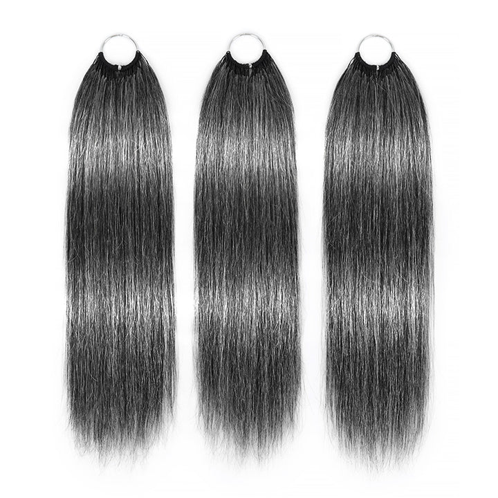 #44 Deep Salt & Pepper Color Miracle Konts Straight Crochet Hair Pre-Separated Feather 100% Human Hair Extension for Black Woman