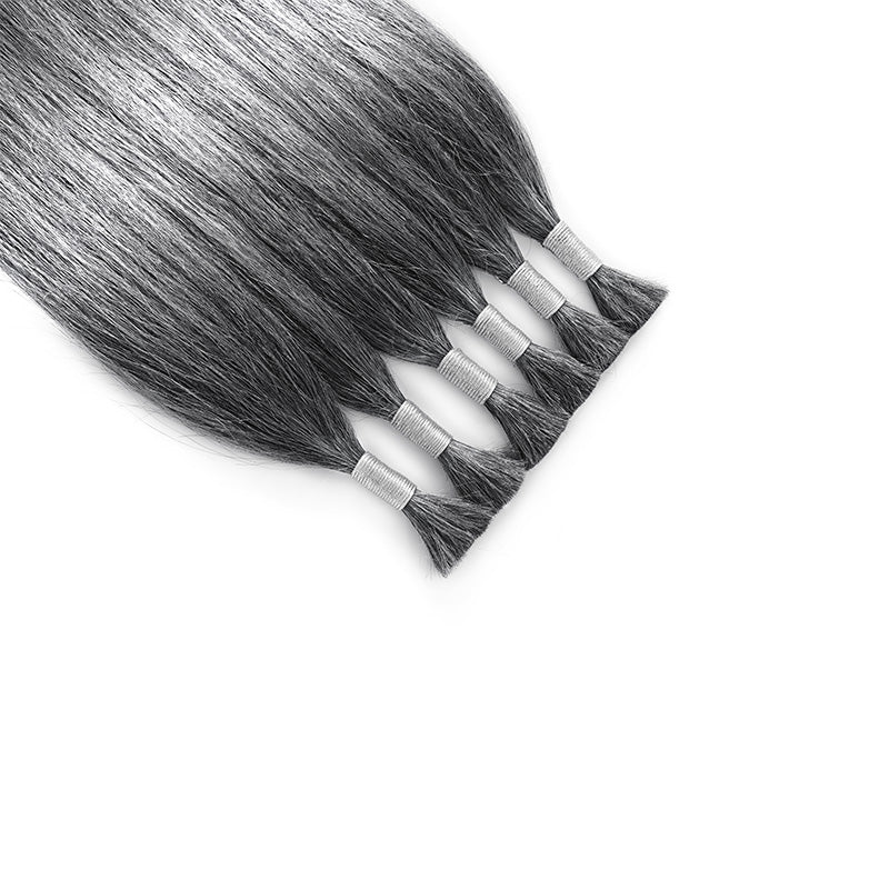 RHISO New In Deep Salt & Pepper Gray Straight Bulk Human Hair for Boho Braids 100% Human Hair