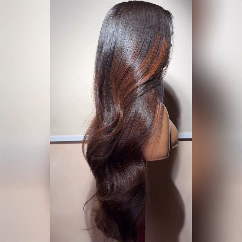 Dark Root to #4 Chocolate Brown Ombre Body Wave Human Hair Wig 6x6 13x6 Transparent Lace 300% Density